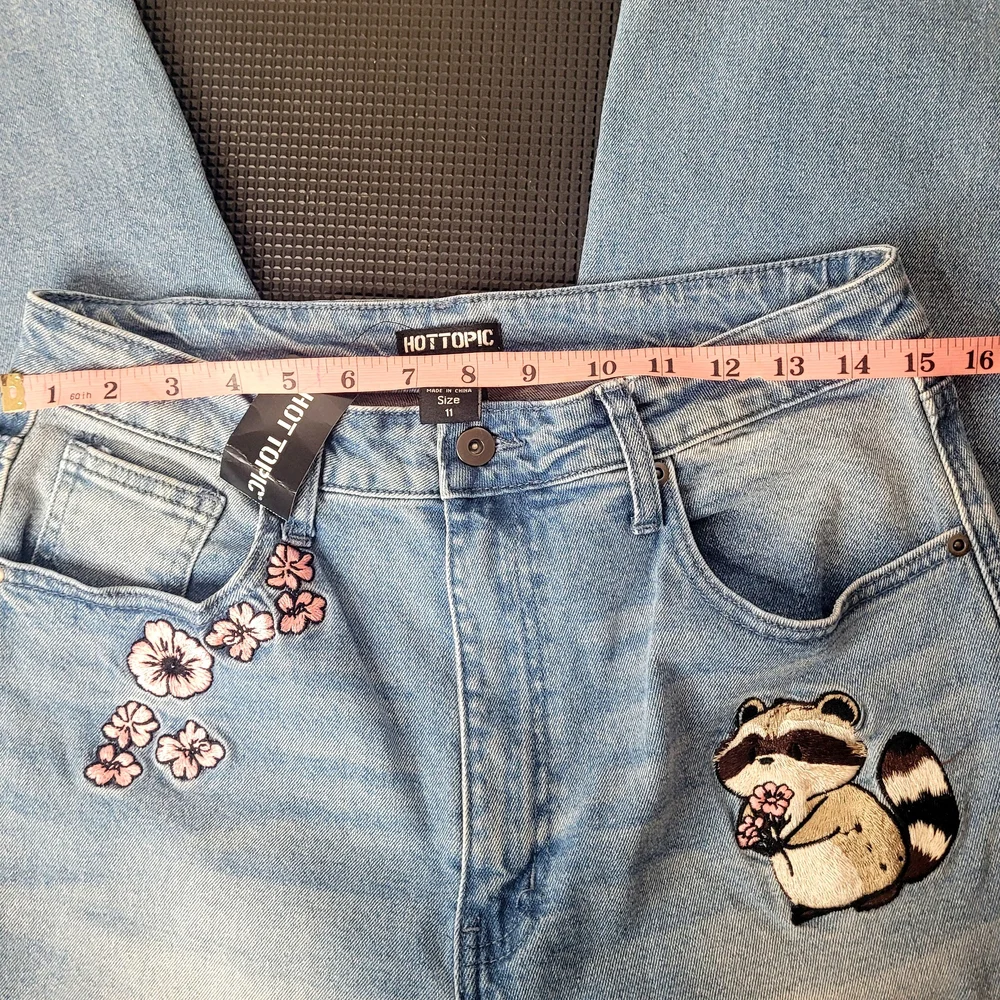 Hot Topic Blue Jeans with Raccoon and Floral Embroidery - Picture 8 of 9